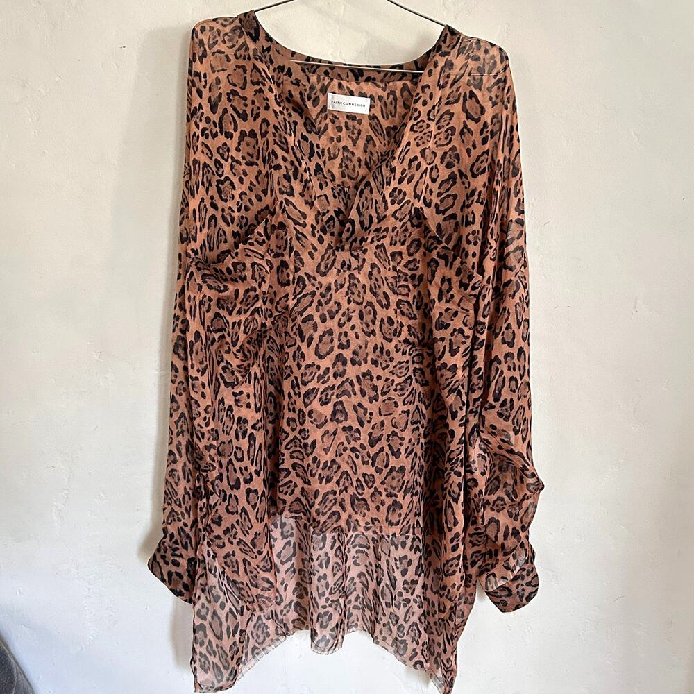 Faith Connexion Leopard Silk Tunic Blouse – 100% Silk, Size M, Made in Italy
